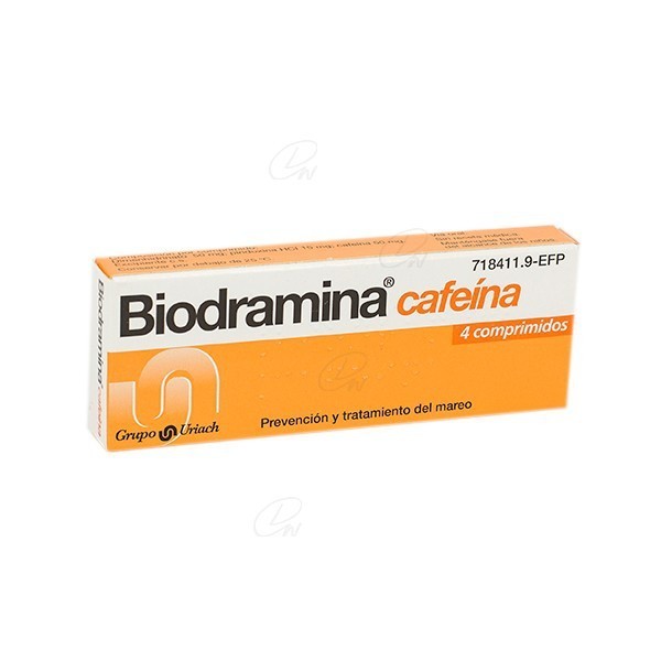 BIODRAMINA CAFEINA COMPRIMIDOS RECUBIERTOS, 4 comprimidos