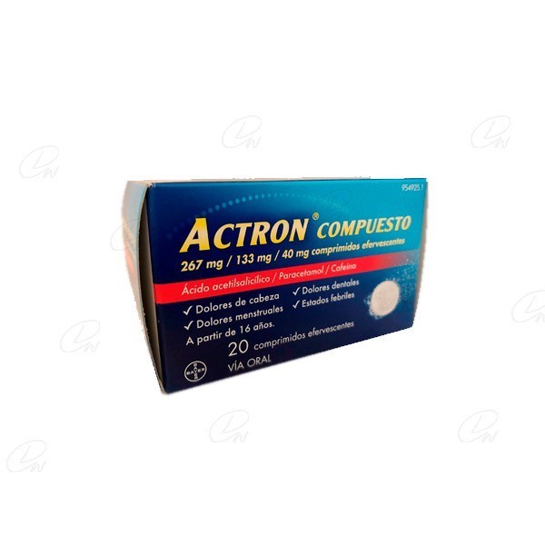 ACTRON COMPUESTO 267 mg / 133 mg / 40 mg COMPRIMIDOS EFERVESCENTES, 20 comprimidos