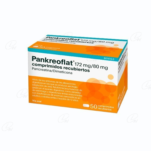 PANKREOFLAT 172 mg/80 mg COMPRIMIDOS RECUBIERTOS, 50 comprimidos