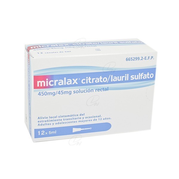 MICRALAX CITRATO/LAURIL SULFOACETATO 450 mg/45 mg solucion rectal, 12 enemas