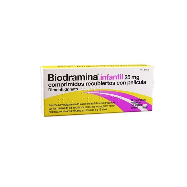 BIODRAMINA INFANTIL 25 mg COMPRIMIDOS RECUBIERTOS CON PELICULA, 12 comprimidos