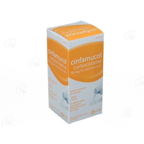 CINFAMUCOL CARBOCISTEÍNA 50 mg/ml SOLUCION ORAL, 1 frasco de 200 ml