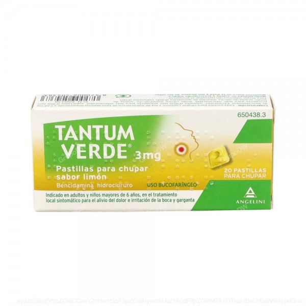 TANTUM VERDE 3 mg PASTILLAS PARA CHUPAR SABOR LIMON, 20 pastillas