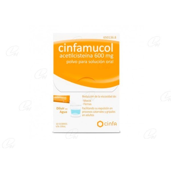 CINFAMUCOL ACETILCISTEINA FORTE 600 mg POLVO PARA SOLUCION ORAL, 10 sobres