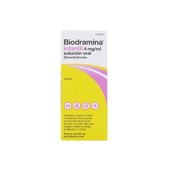 BIODRAMINA  INFANTIL 4 mg/ml SOLUCION ORAL, 1 frasco de 60 ml