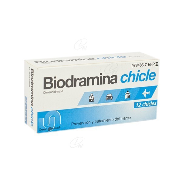 BIODRAMINA 20 mg CHICLES MEDICAMENTOSOS, 12 chicles