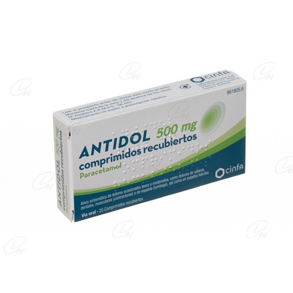 ANTIDOL 500 mg COMPRIMIDOS RECUBIERTOS, 20 comprimidos